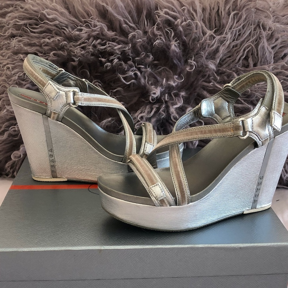 Prada Sport Metallic Silver Wedge